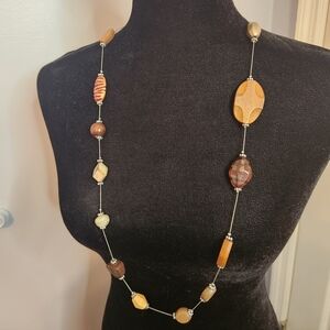 Elegant Multi-Color Beaded Necklace 16in One Side Earth Tone Beads